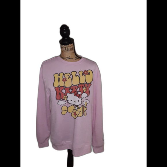 Sanrio Medium Hello KItty Pink Graphic Crewneck Sweatshirt NWT - Picture 1 of 12